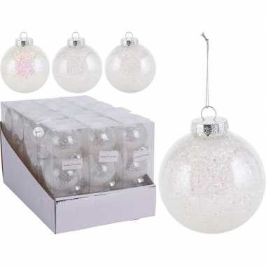 9x kerstballen wit 8 cm kunststof kerstboom versiering/decoratie