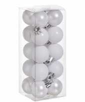 20x kleine witte kerstballen 3 cm kunststof mat glans glitter