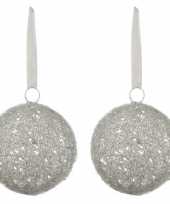 2x grote witte kerstbal van linnen 15 cm