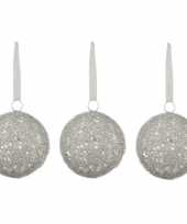 3x grote witte kerstbal van linnen 15 cm