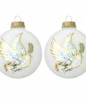 8x glazen witte kerstballen wit met duif 7 cm