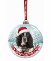 Glazen kerstbal hond engelse cocker spaniel zwart wit 7 cm