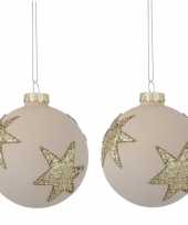 Kerstboomversiering 2x sterren kerstballen wit 8 cm