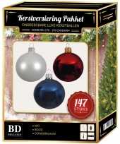 Wit donkerblauw rode kerstversiering voor 180 cm boom 147 delig
